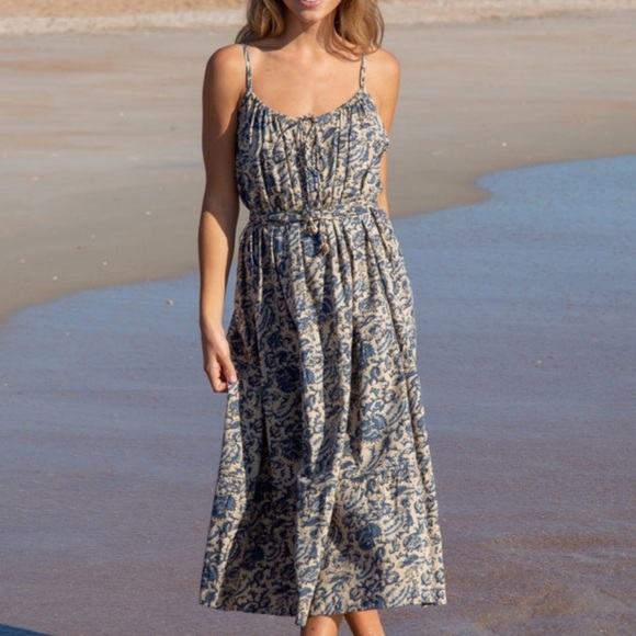 NWOT Natural Life Mara Midi Sundress Ivory Blue Vines Size L - Picture 2 of 11